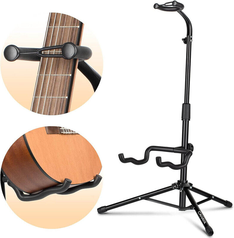 

Cahaya CY0253 Folding Tripod Floor Metal Universal Guitar Stand with Neck Holder, Black