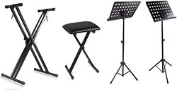 Megarya Adjustable Double X Style Piano Keyboard Stand & Adjustable Folding Sheet Music Stand, Black