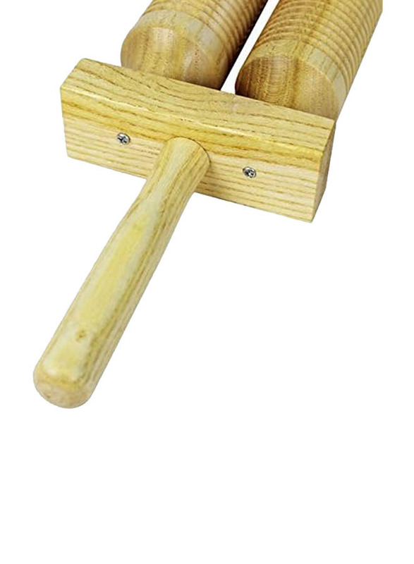 A-Star Two Tone Double Wood Block Agogo Guiro Scraper with Wooden Beater, Beige