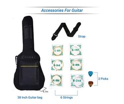 MegArya 38 inch Acoustic Guitar Kit with Bag And Picks, Black