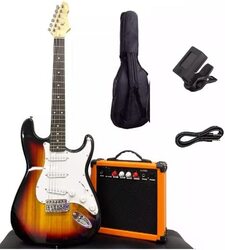 Aiersi Pacifica Series Electric Guitar with Bag/Strap/Picks/Amplifier/Cable and Tuner, AC542, Sunburst