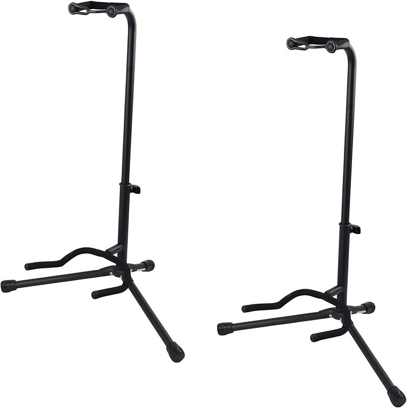 Adjustable Guitar Stand; Holds Single Electric or Acoustic Guitar, 2 Pieces, Black
