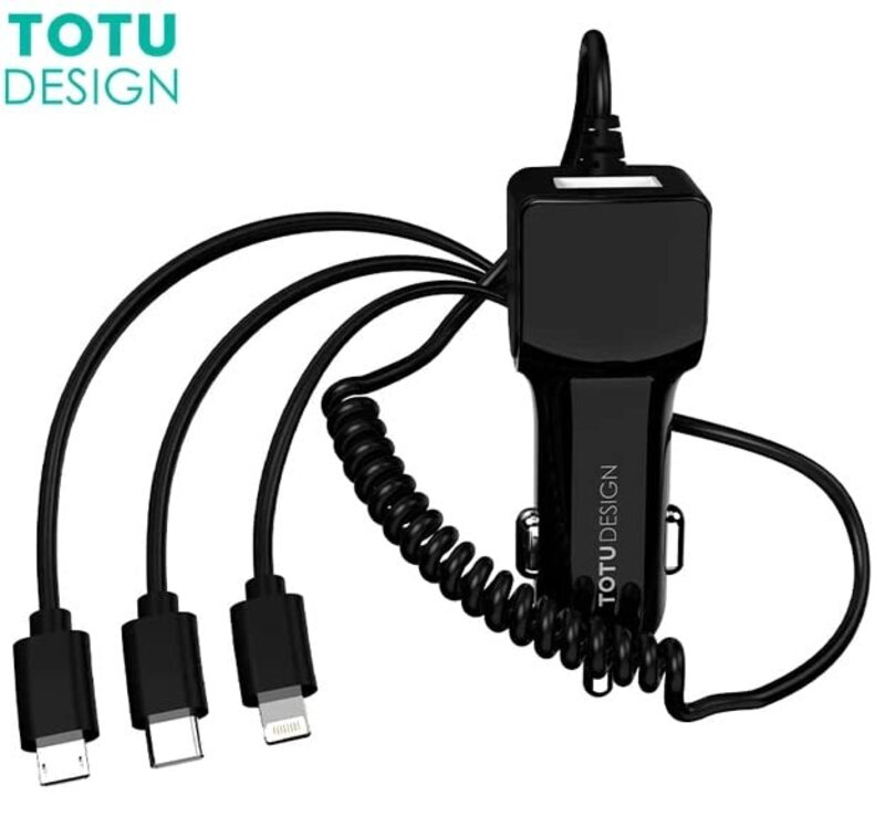 Totudesign Car Charger 3-In-1 Cable, Black