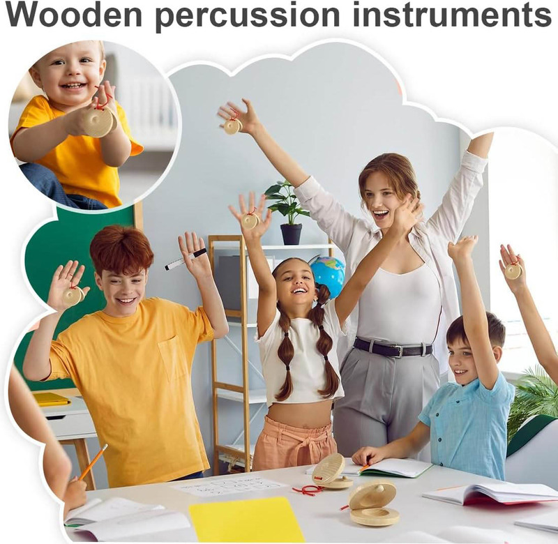 Wooden Rhythmic Battles Percussion Finger Castanets, 4 Pieces, Beige