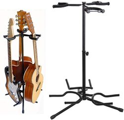 Triple Guitar Electric Acoustic and Traditional Cradle Rest Stand Base Holder, Black