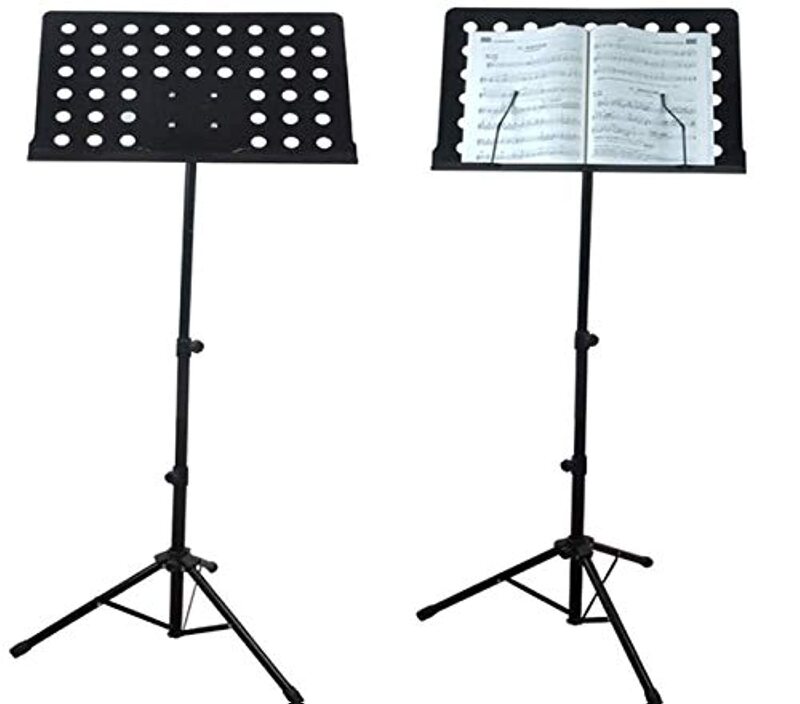 Lightweight Metal Adjustable Folding Sheet Conductor Music Stand for Guitar and Piano, Black