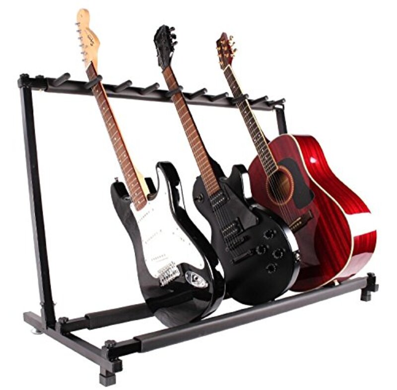 TMS 9 Holder Folding Acoustic Bass Guitar Stand Rack, Black