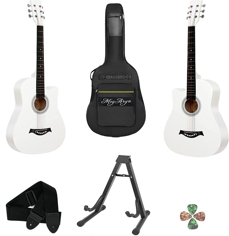 MegArya 38-inch Acoustic Guitar with Bag, Picks, Strap & Guitar Stand, White