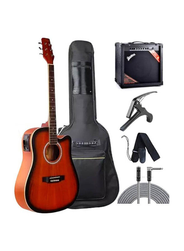 

MegArya G40EQ Semi Acoustic Guitar with Bag, TG 10 Amplifier, Capo, Strap & Cable, Rosewood Fingerboard, Red