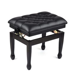 Bingyu Adjustable Height Wooden Piano Bench Stool Comfortable Soft Cushion Padded, Black