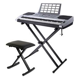 Generic WHR-HARP Double X Keyboard Stand and Bench Set with Infinitely Adjustable, Heavy Steel Construction and Pure Locking System Support Stand, Black