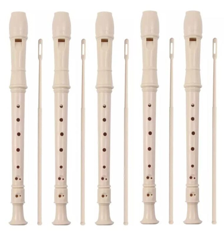 MegArya Soprano Student Recorder Flute with Pouch & Cleaning Rod, 5 Pieces, Beige