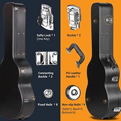 MegArya 39 Inch Hard Classic Guitar Case Anti-Shock Waterproof Stable Guitar Bag with Key Lock, Black