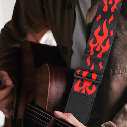 Flames Crazy Horse Leather Ends Adjustable Guitar Strap Guitar Strap, Red/Black