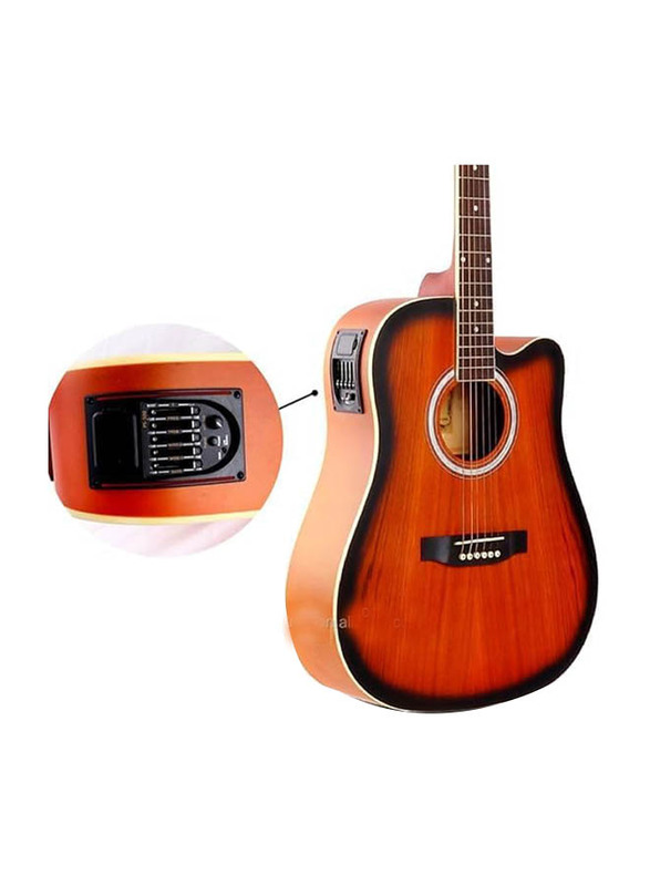 MegArya G40EQ Semi Acoustic Guitar with Bag, TG 10 Amplifier, Capo, Strap & Cable, Rosewood Fingerboard, Red