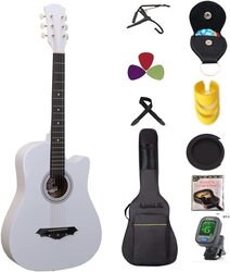 MegArya Acoustic Guitar with Bag/Picks Strap and Capo, White