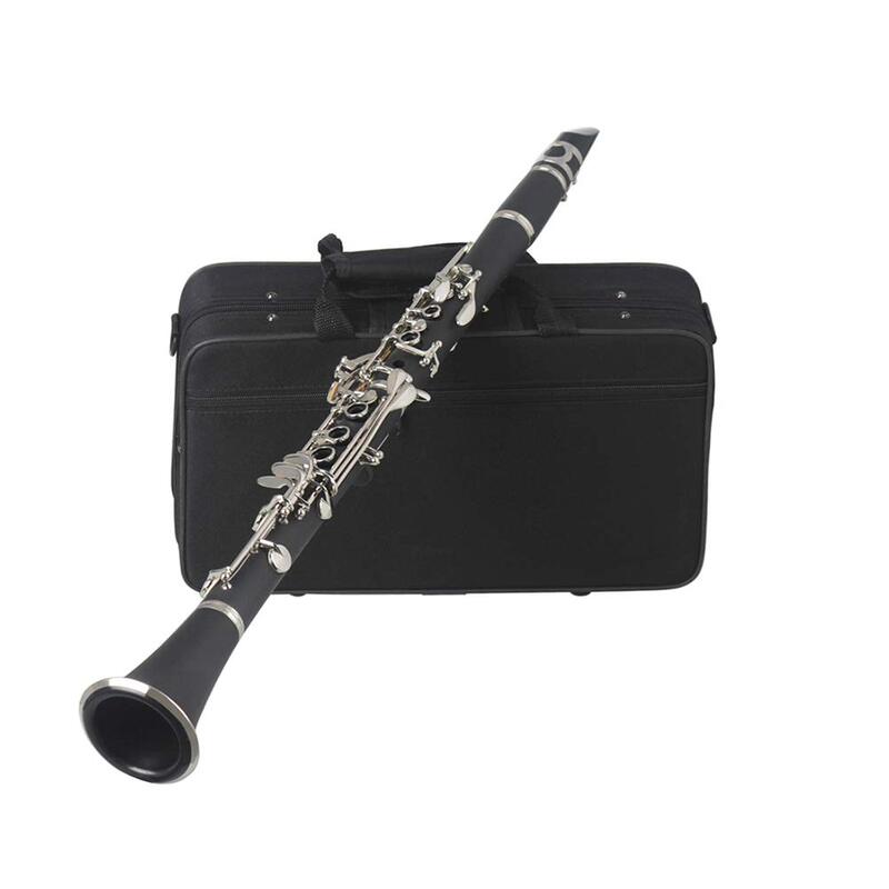 Decdeal Bb Flat Clarinet Bakelite Keys Woodwind Instrument with Carry Case, Black/Silver