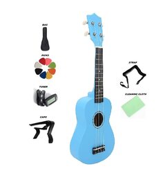 MegArya 21-inch Handmade High Quality Rose Wood Ukulele with Bag/Capo/Picks/Tuner/Strap and Cleaning Cloth, Blue
