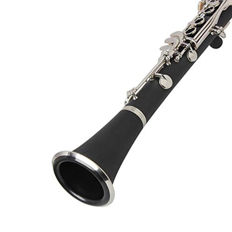 Aroma Bb Flat Clarinet Bakelite Keys Woodwind Instrument and Carry Case, Black/Silver