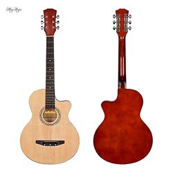 MegArya Natural Acoustic Guitar With Bag & Picks & Strap, Beige