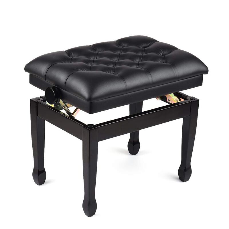 Fadawe Comfortable Soft Cushion Padded Height Adjustable Deluxe Wooden Piano Bench Stool, Black
