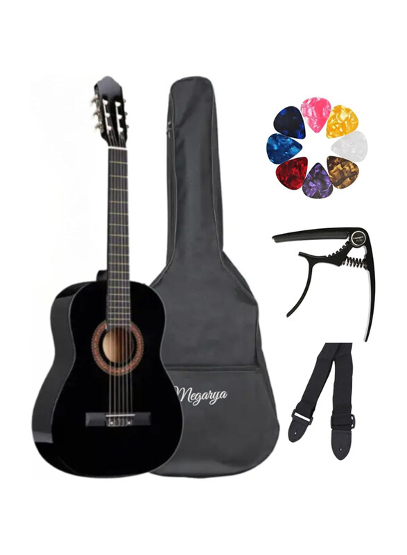 

MegArya 39-inch Classical Guitar Nylon Strings Guitar Truss Rod for Beginner Professional Acoustic with Bag, Strap, Capo, Picks, Black