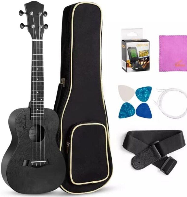 MegArya 21-inch Beginner Mahogany Wood Concert Ukulele Hawaii Kids Guitar with Gig Bag, Black