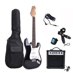 Aiersi Pacifica Series Electric Guitar with Bag/Strap/Picks/Amplifier/Cable and Tuner, AC542, Black