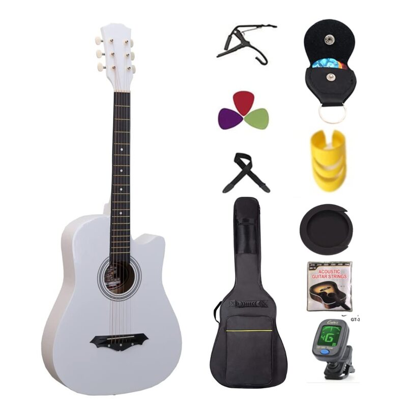 MegArya Student Acoustic Guitar Kit with Bag, White