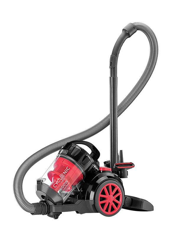 Black+Decker Canister Vacuum Cleaner, 1600W, 2.5L, VM1680 B5, Black/Red