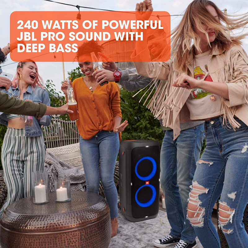 JBL PartyBox 310 IPX4 Splashproof Portable Party Speaker with Dazzling Lights, 18H Battery, Built-In Wheels, Karaoke Mode & USB Port, JBLPARTYBOX310UK, Black