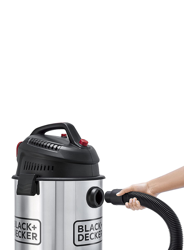 Black+Decker Wet & Dry Drum Vacuum Cleaner, 1610W, 30L, WV1450-B5, Black/Silver