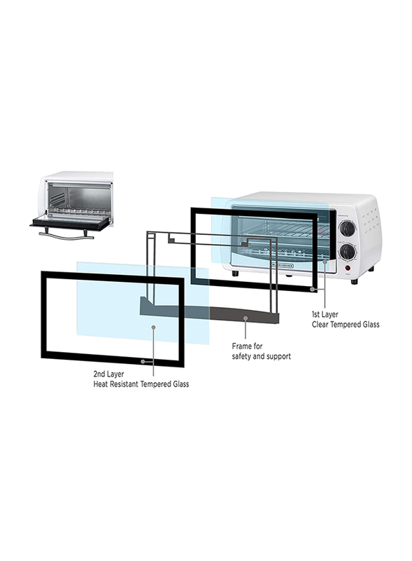 Black+Decker 9L Double Glass Toaster Oven, 800W, TRO9DG-B5, White