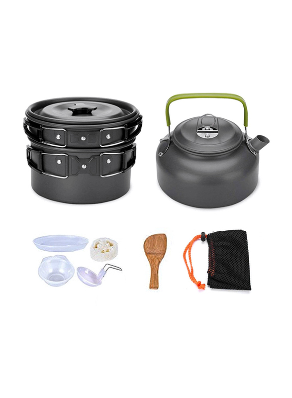 9-Pieces Outdoor Camping Cooking Kit Portable Non Stick Cookware Set with Bag, Black