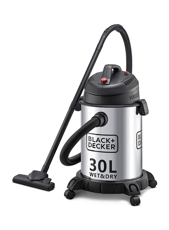 Black+Decker Wet & Dry Drum Vacuum Cleaner, 1610W, 30L, WV1450-B5, Black/Silver