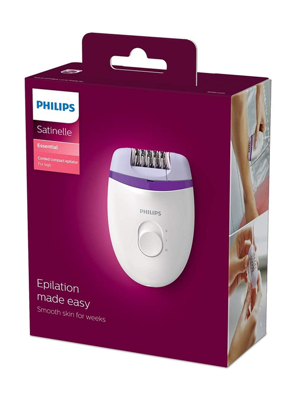 Philips Satinelle Essential Corded Compact Epilator for Women, BRE225/01, White/Purple