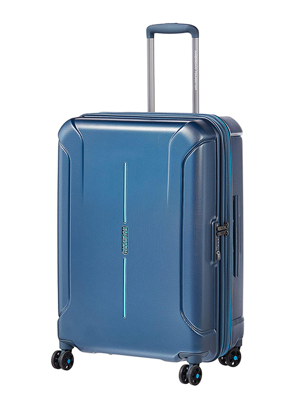 American Tourister Technum Hard Large Check-In Luggage Trolley Bag, 77cm, Metallic Blue