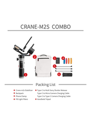 Zhiyun Crane M2S Gimbal Stabilizer for Mirrorless Camera, Action Camera & Smartphone with Integrated Fall Light & Trendy Bag, Black