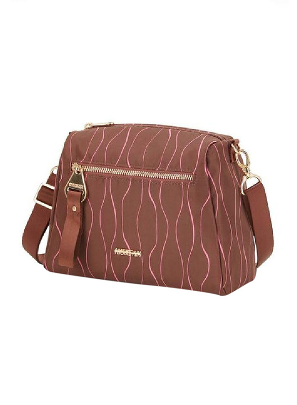 American Tourister Alizee Day Crossbody Bag for Women, Sepia/Pink Guava