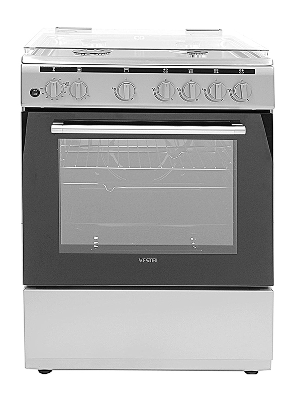 Vestel 4-Burner Freestanding Stainless Steel Gas Cooker with Rotisserie, F66G40X, Silver