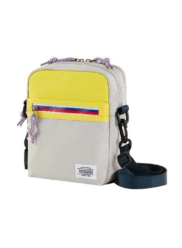 American Tourister Kris Vertical Crossbody Bag for Unisex, Silver Grey/Yellow