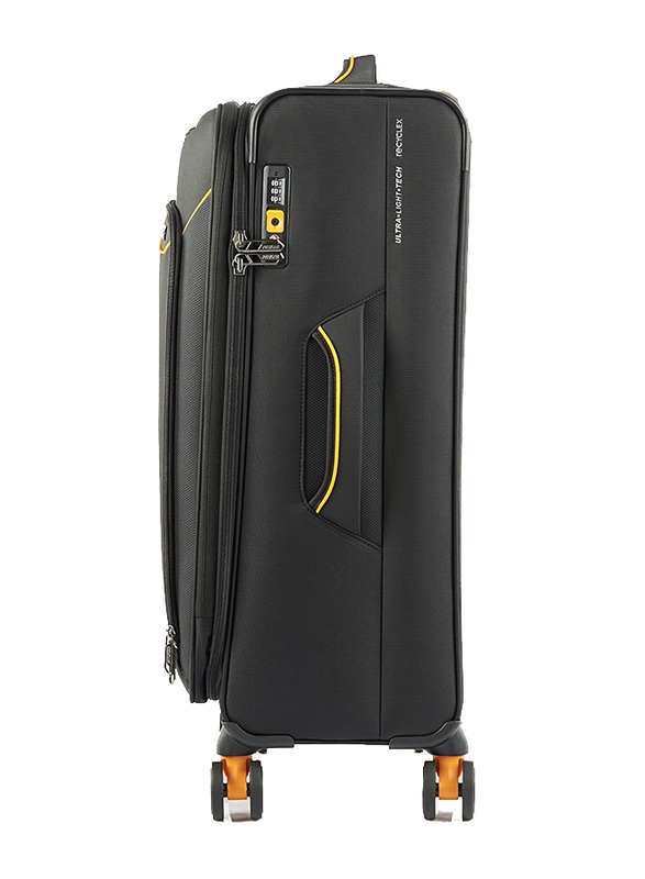 American Tourister Lapplite 4 Eco Lightweight Trolley with Expandable TSA, 71cm, Black/Mustard