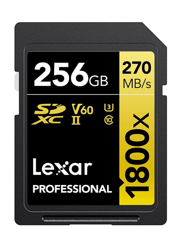 Lexar 256GB Professional 1800x SDXC UHS-II Memory Card, 270MB/s, Black