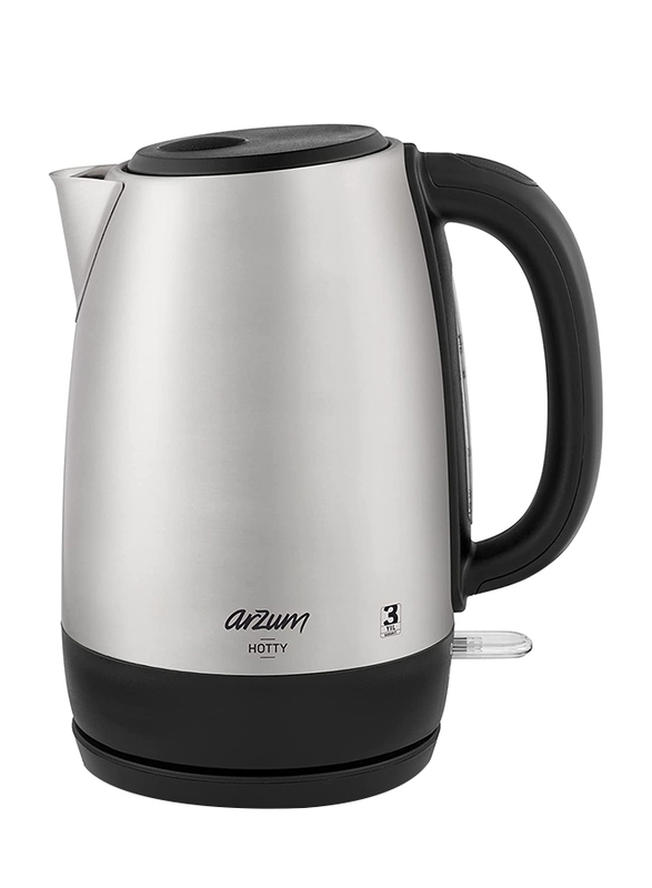 Arzum 1.7L Hotty Stainless Steel Electric Kettle, 2200W, AR3074, Silver/Black