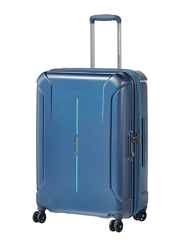 American Tourister Technum Hard Large Check-In Luggage Trolley Bag, 68cm, Metallic Blue