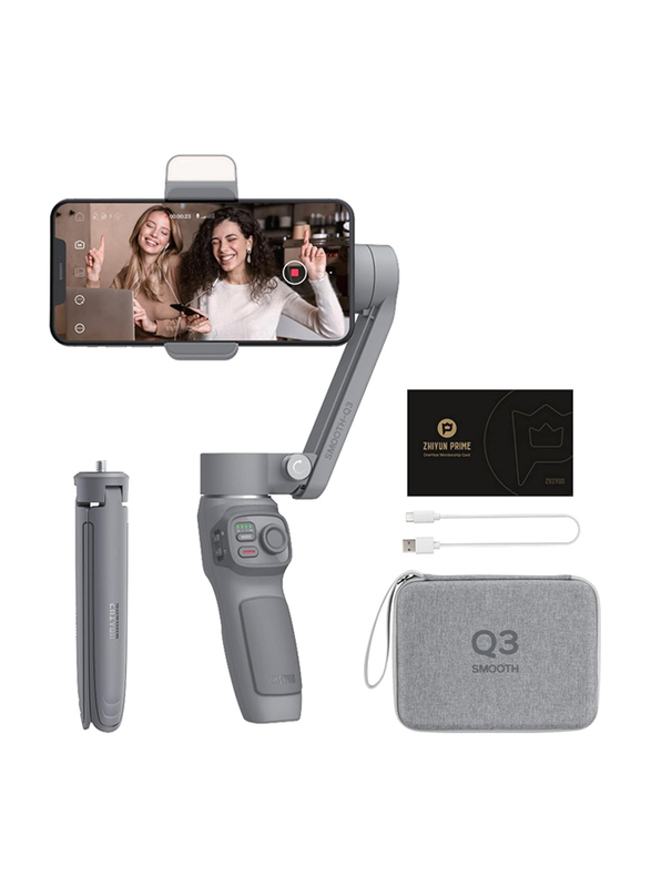 Zhiyun Universal Smooth Q3 Smartphone Gimbal Stabilizer Handheld 3-Axis with LED Fill Light Grip Tripod, Grey