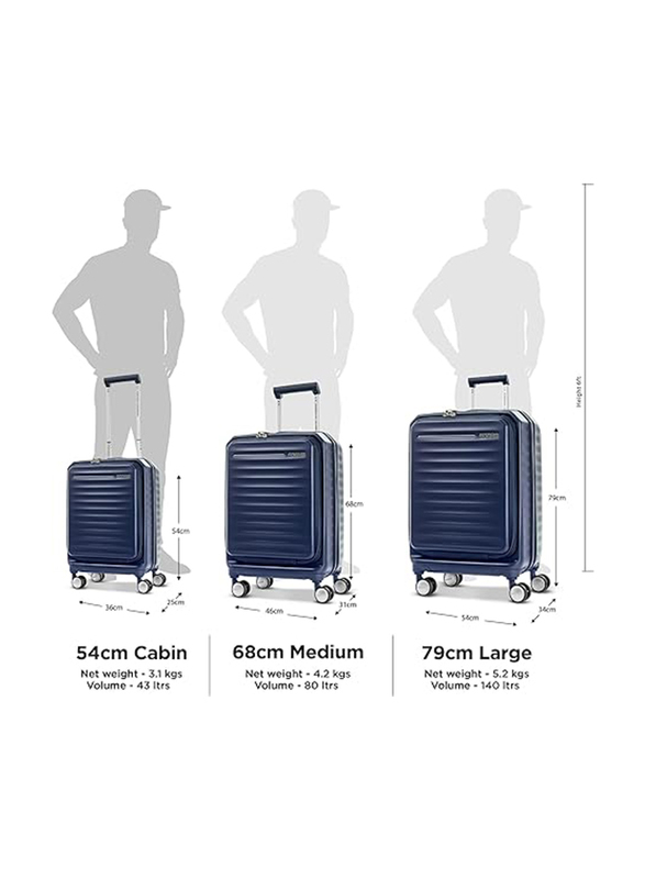 American Tourister Suitcase Frontec Spinner Expandable Carry-On Trolley Suitcase, 54cm, Navy Blue