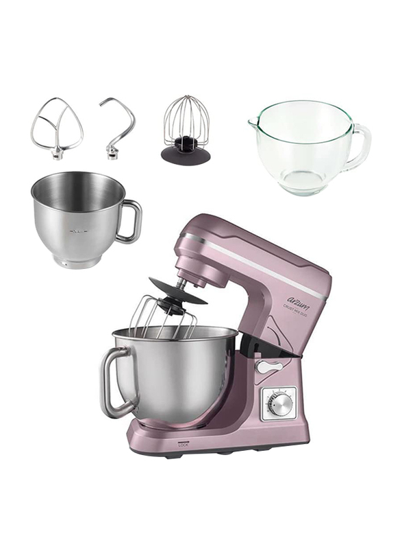 Arzum Crust Mix Duo Stand Mixer with Stainless Steel Bowl, 1000W, AR1129, Purple/Silver