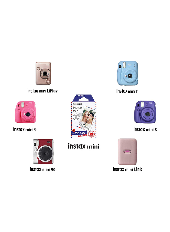 Fujifilm Instax Airmail Mini Film 10 Shot Pack for Mini 9/Mini 11/Mini 90/Mini 70/Mini Link/Mini Liplay, White