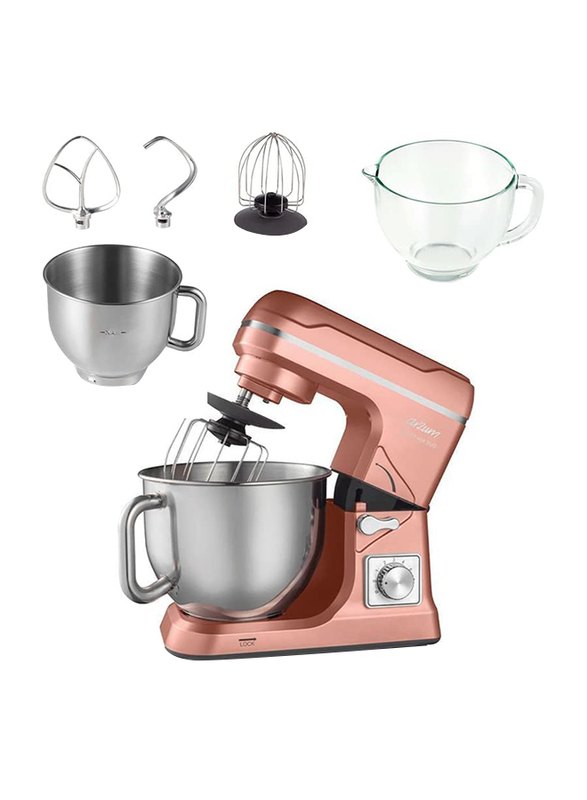 Arzum Crust Mix Duo Stand Mixer with Stainless Steel Bowl, 1000W, AR1129, Peach/Silver